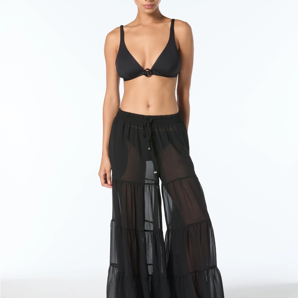Michael Kors Black Sheer Tiered Cover-Up Pants